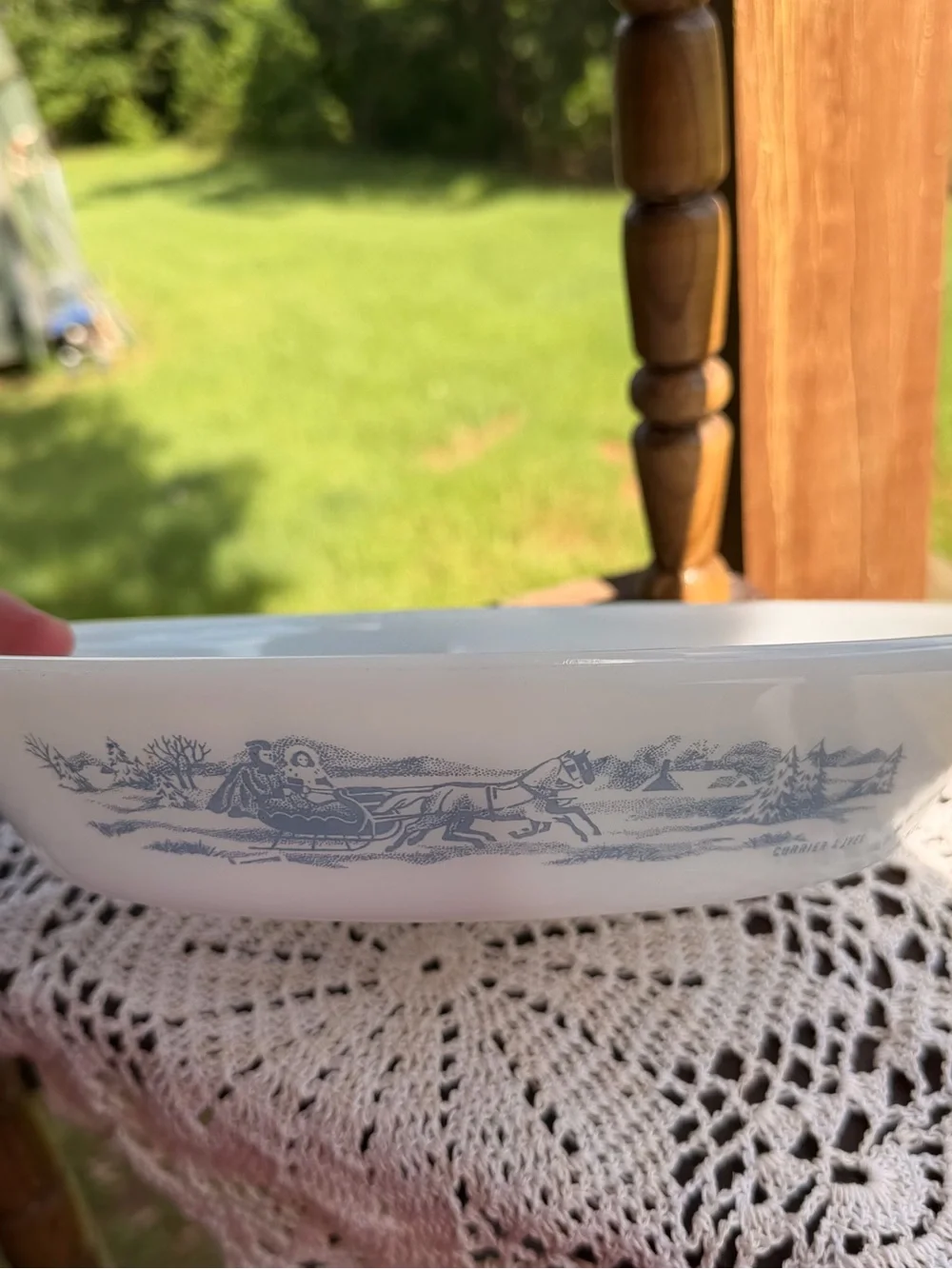 Vintage Glasbake Divided Casserole Dish with Currier and Ives Print